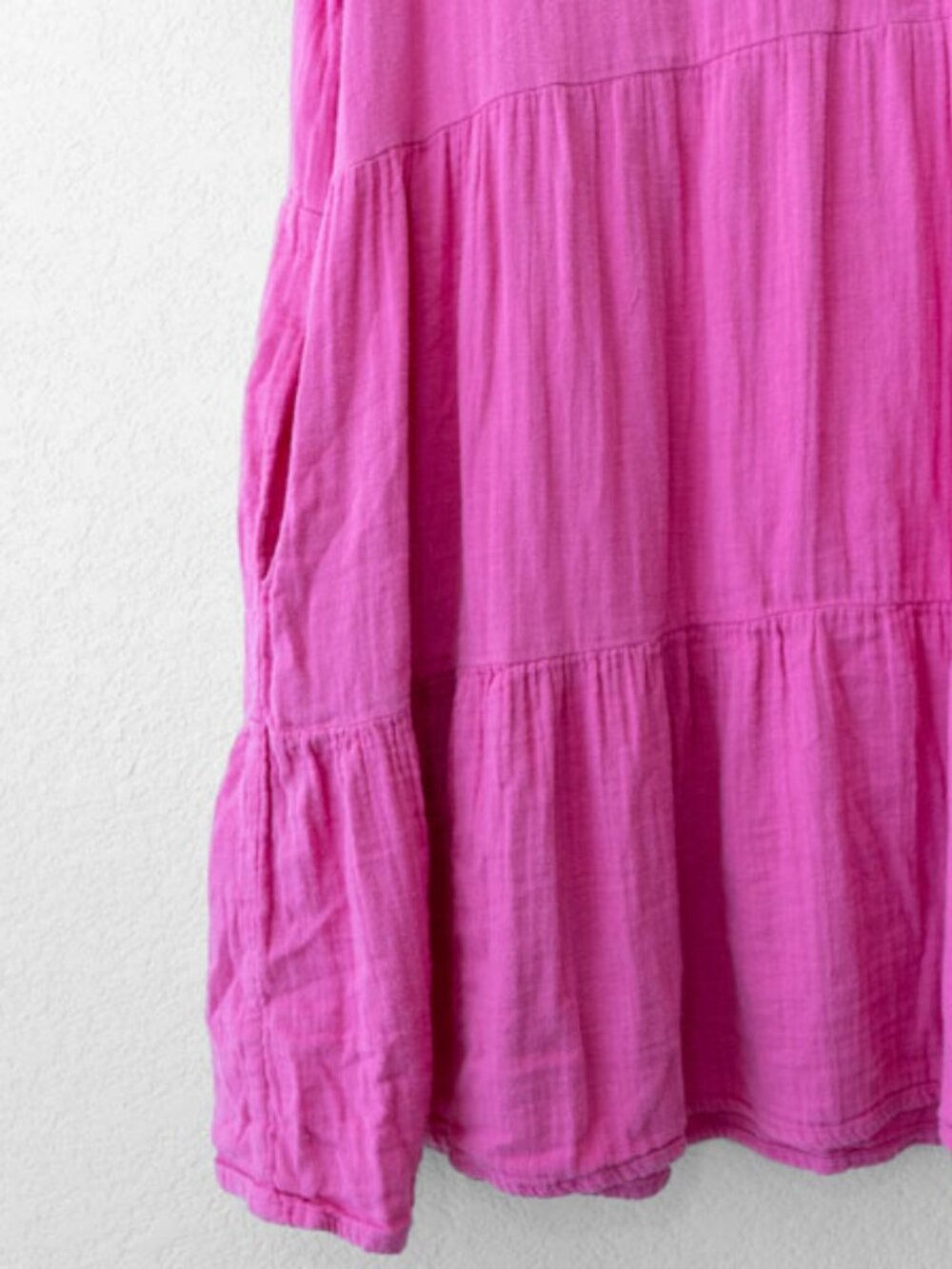 Mud Pie Gauze Tiered Dress Womens S M Pink Cotton V Neck Pockets Cottagecore - Picture 6 of 13